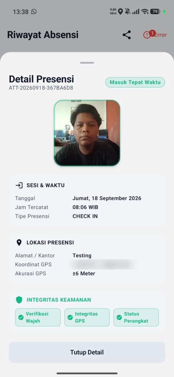 Bukti Detail Presensi dan Foto Selfie