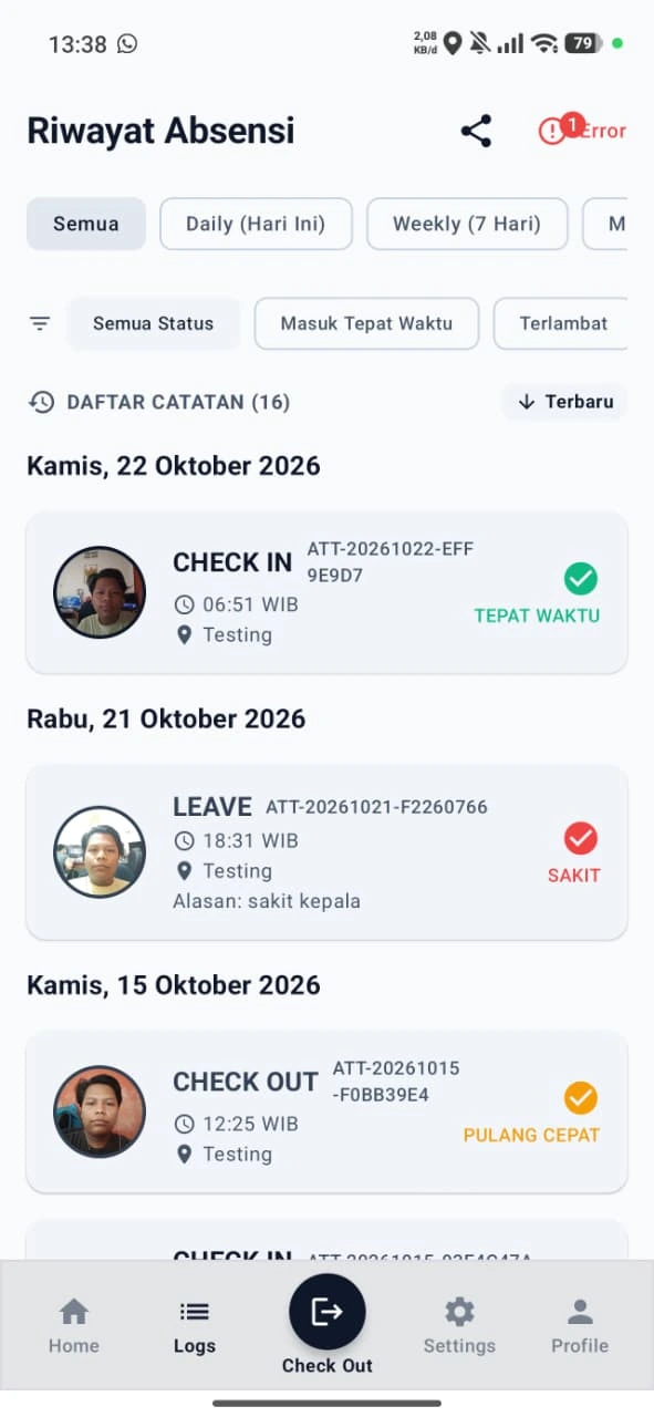 Riwayat Absensi Karyawan