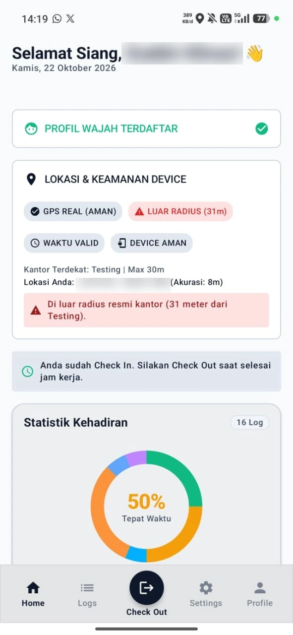 Peringatan Karyawan Berada di Luar Radius Kantor